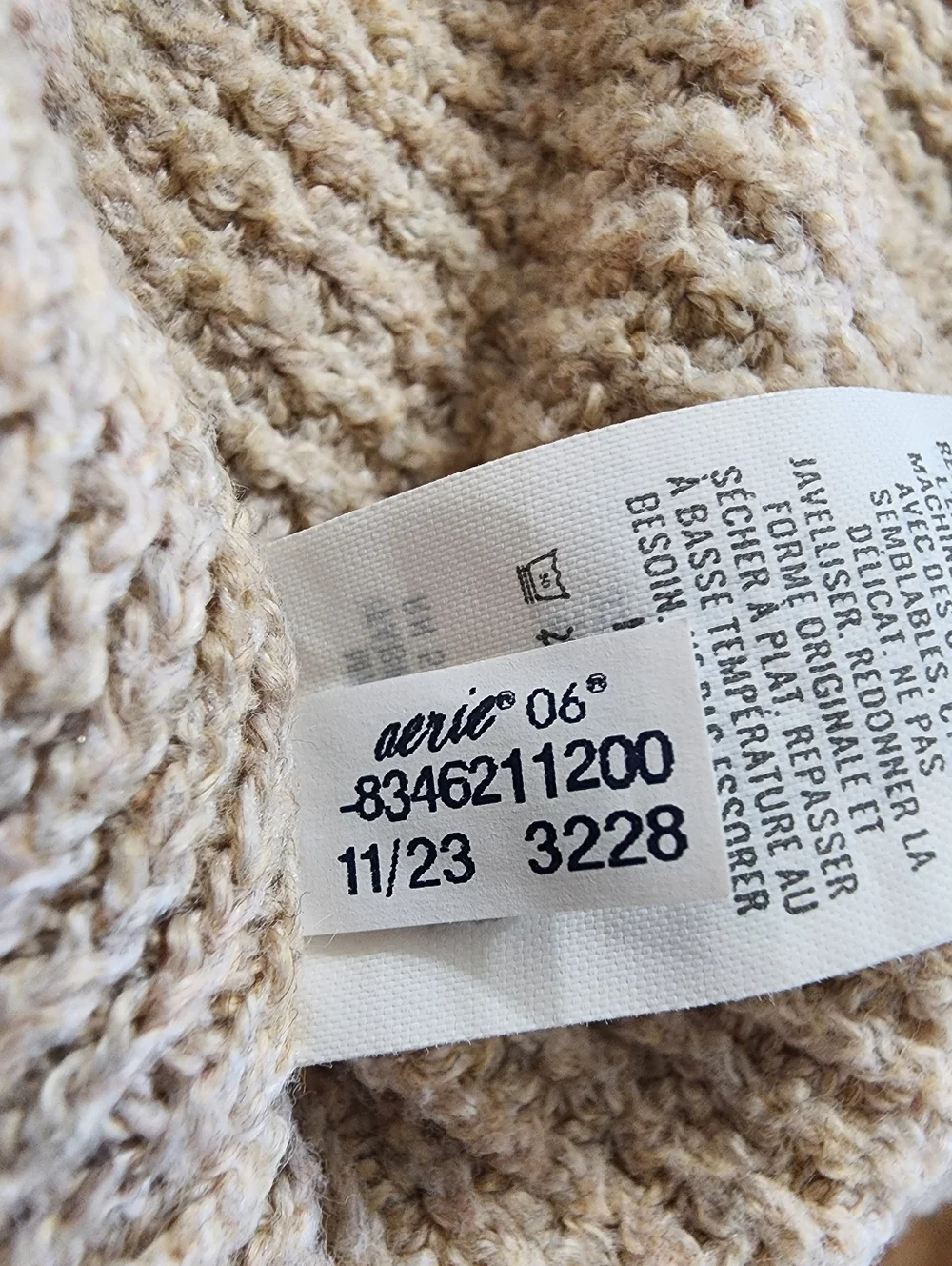 Aerie Waffle Knit Lounge Set M Beige Sweater Wide Leg Pants Cozy FLAW READ DESC - Picture 15 of 16